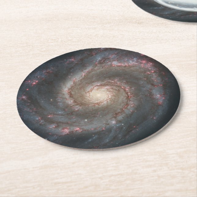 The Whirlpool Galaxy M51 & Companion in Space Round Paper Coaster (Angled)