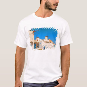 The white buildings and the windmills on the T-Shirt