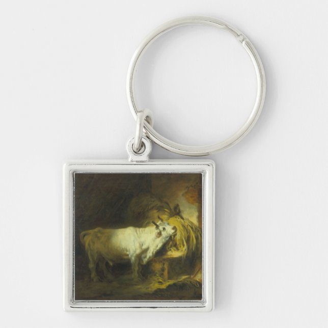 The White Bull in the Stable (oil on canvas) Key Ring (Front)