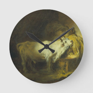 The White Bull in the Stable (oil on canvas) Round Clock
