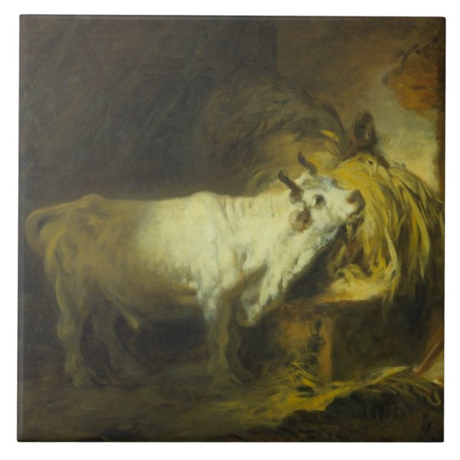 The White Bull in the Stable (oil on canvas) Tile (Front)