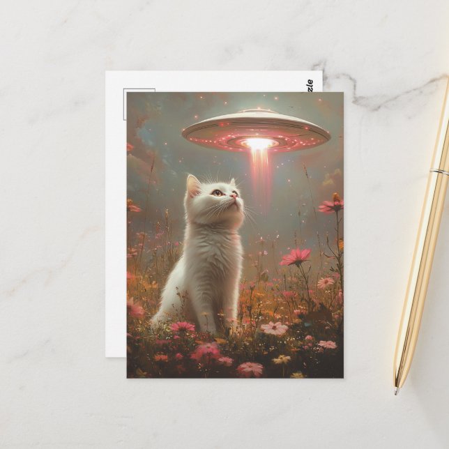 The White Cat and a UFO Postcard (Front/Back In Situ)