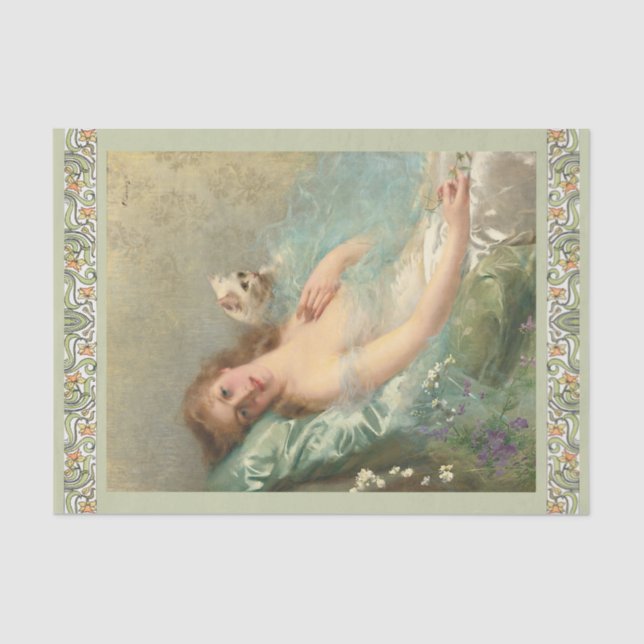 The White Cat by EVittorio Corcos, Decoupage  Tissue Paper (Front)