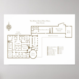 The White House floor plan first floor West Wing  Poster