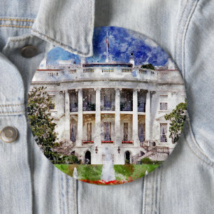The White House in Washington DC in Watercolor 6 Cm Round Badge