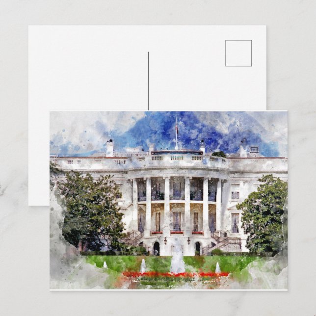 The White House in Washington DC in Watercolor Postcard (Front/Back)
