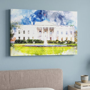 The White House in Washington DC Watercolor Canvas Print
