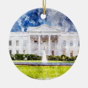 The White House in Washington DC Watercolor Ceramic Tree Decoration