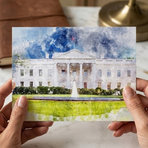 The White House in Washington DC Watercolor Postcard