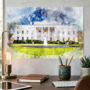 The White House in Washington DC Watercolor Poster