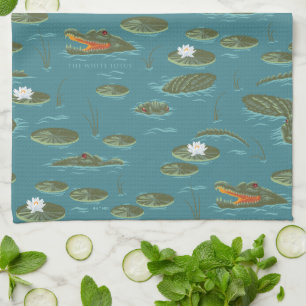 The White Lotus Alligator Waters Pattern Tea Towel