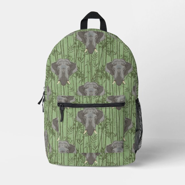 The White Lotus Majestic Elephants Pattern Printed Backpack (Front)