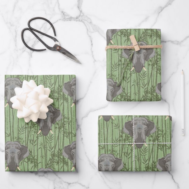 The White Lotus Majestic Elephants Pattern Wrapping Paper Sheet (Front)