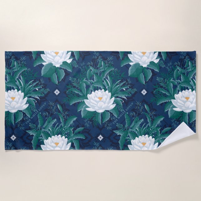 The White Lotus Midnight Lotus Pattern Beach Towel (Front)