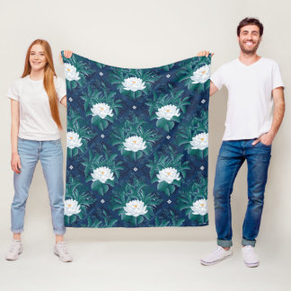 The White Lotus Midnight Lotus Pattern Fleece Blanket