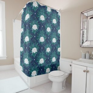 The White Lotus Midnight Lotus Pattern Shower Curtain
