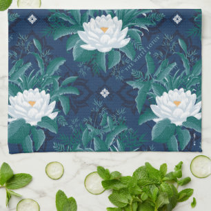 The White Lotus Midnight Lotus Pattern Tea Towel