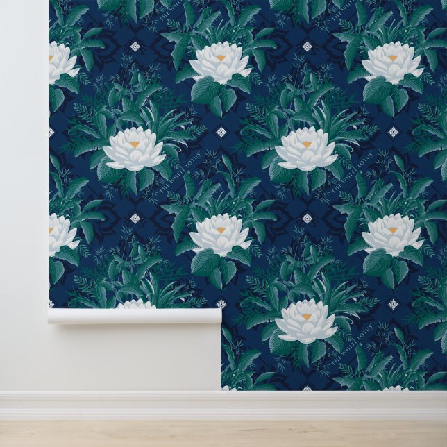 The White Lotus Midnight Lotus Pattern Wallpaper (Application)