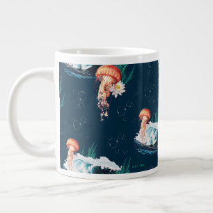 The White Lotus Ocean Jellyfish Pattern Large Coffee Mug