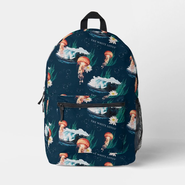 The White Lotus Ocean Jellyfish Pattern Printed Backpack (Front)
