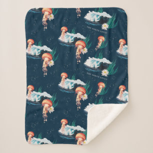 The White Lotus Ocean Jellyfish Pattern Sherpa Blanket
