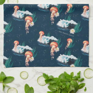 The White Lotus Ocean Jellyfish Pattern Tea Towel