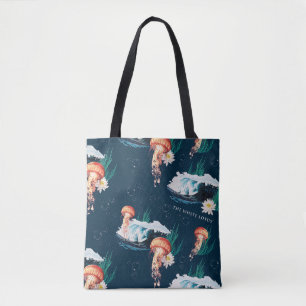 The White Lotus Ocean Jellyfish Pattern Tote Bag