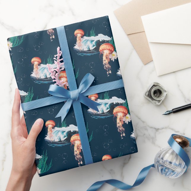 The White Lotus Ocean Jellyfish Pattern Wrapping Paper (Gifting)