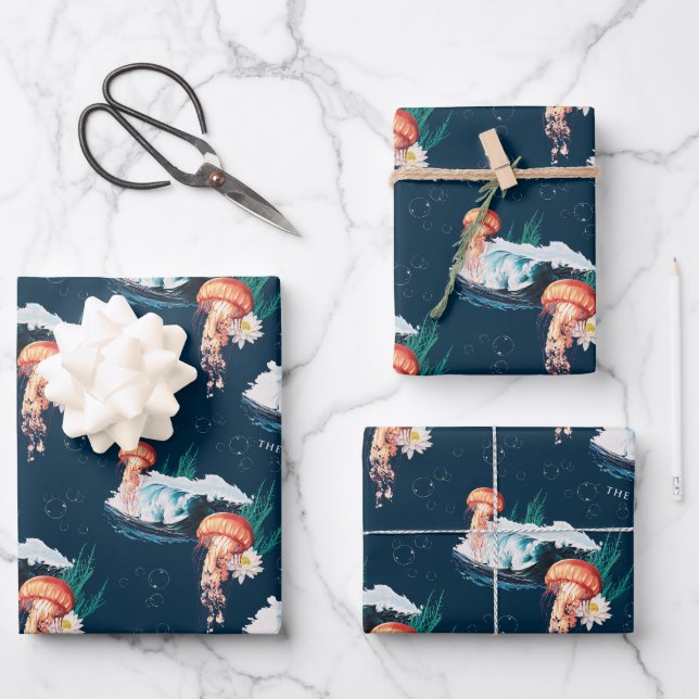The White Lotus Ocean Jellyfish Pattern Wrapping Paper Sheet (Front)