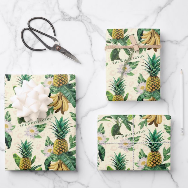The White Lotus Pineapple Paradise Pattern Wrapping Paper Sheet (Front)