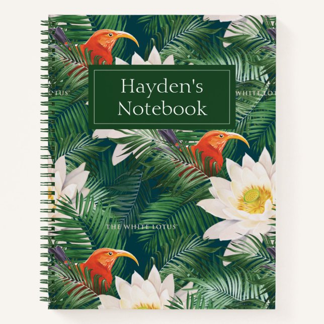 The White Lotus Tropical Birds & Lotus Pattern Notebook (Front)