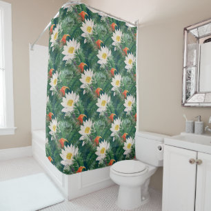 The White Lotus Tropical Birds & Lotus Pattern Shower Curtain