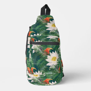 The White Lotus Tropical Birds & Lotus Pattern Sling Bag