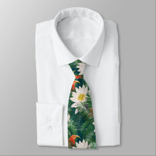 The White Lotus Tropical Birds & Lotus Pattern Tie