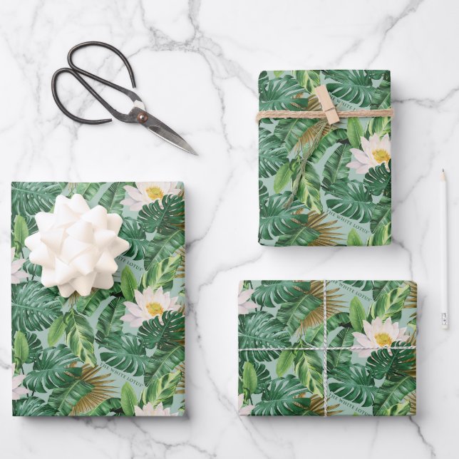 The White Lotus Tropical Canopy Pattern Wrapping Paper Sheet (Front)