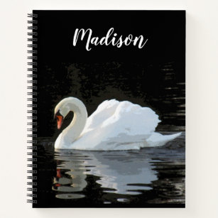 The white mute swan, reflections, with your name notebook