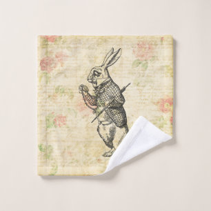The White Rabbit Alice in Wonderland Vintage Art Wash Cloth