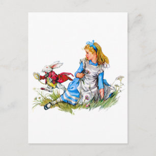 The White Rabbit races by Alice - he's late! Postcard