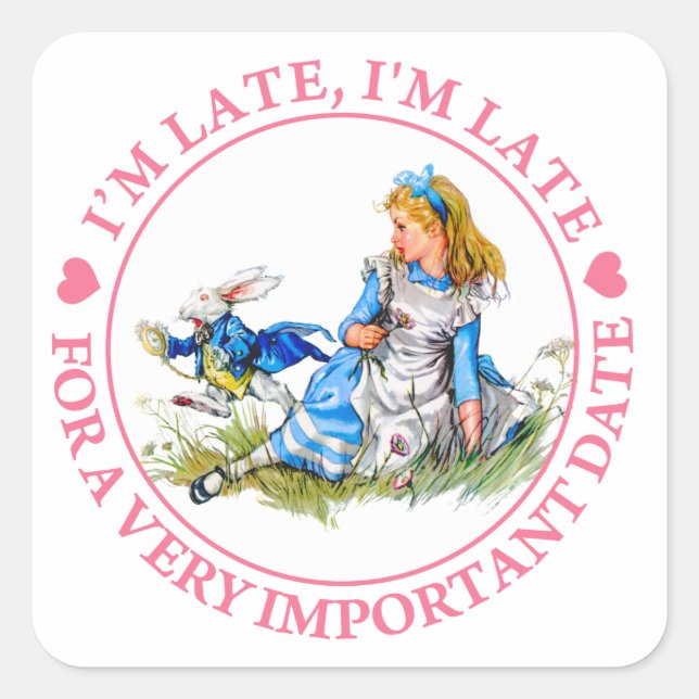 The White Rabbit Rushes By Alice In Wonderland Square Sticker (Front)