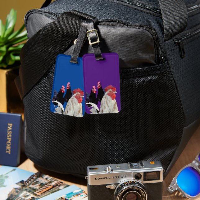  "The White Rooster and His Black Hens" Luggage Tag (Front & Back)