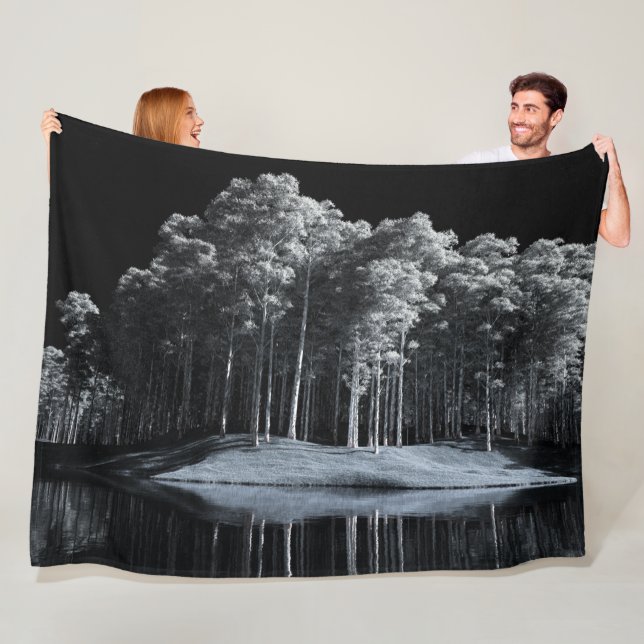 The White Woods (Night) Fleece Blanket (In Situ)
