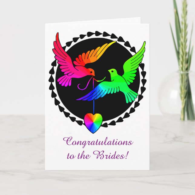 The Whole of the Rainbow Love Doves Lesbian Brides Card (Front)