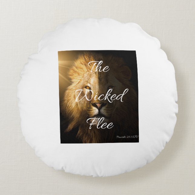 The Wicked Flee Proverbs 28:1 KJV Round Cushion (Front)