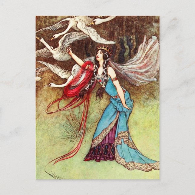 The Wicked Queen and Six Swans Postcard (Front)