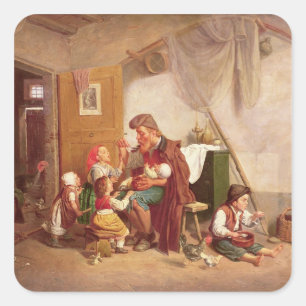 The widowed family, 19th century square sticker