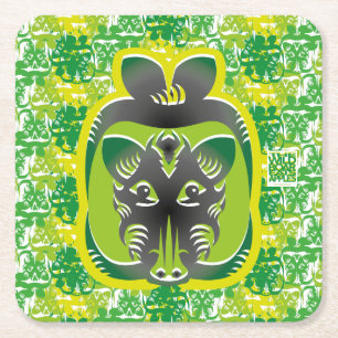 THE WILD BOAR EATS APPLES BY MASANSER SQUARE PAPER COASTER
