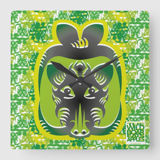 THE WILD BOAR EATS APPLES BY MASANSER SQUARE WALL CLOCK (Front)