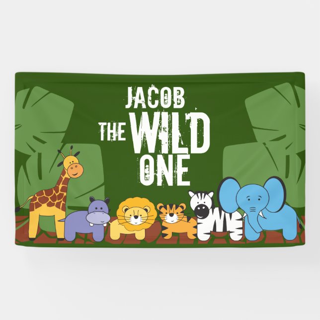 The Wild one Dark Green Birthday Safari Banner (Horizontal)