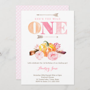 the wild one invites, 1st birthday, boho feathers invitation