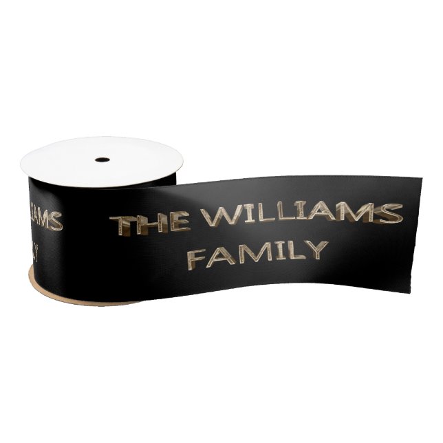 The Williams Family Elegant Faux Gold Script Black Satin Ribbon (Spool)